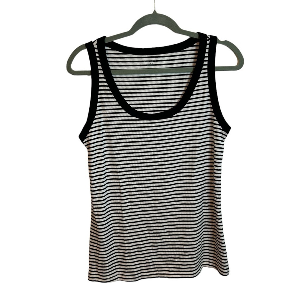 LANE BRYANT BLACK & WHITE STRIPED RIBBED TANK